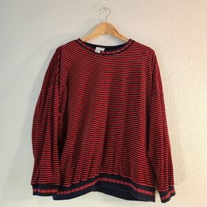 Ms. RUSS Velour Pullover - Size 2X (Fits L/XL) Red & Navy Striped